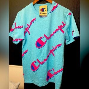 NWT Champion AOP All Over Print Logo Tee - T Shirt Size Small